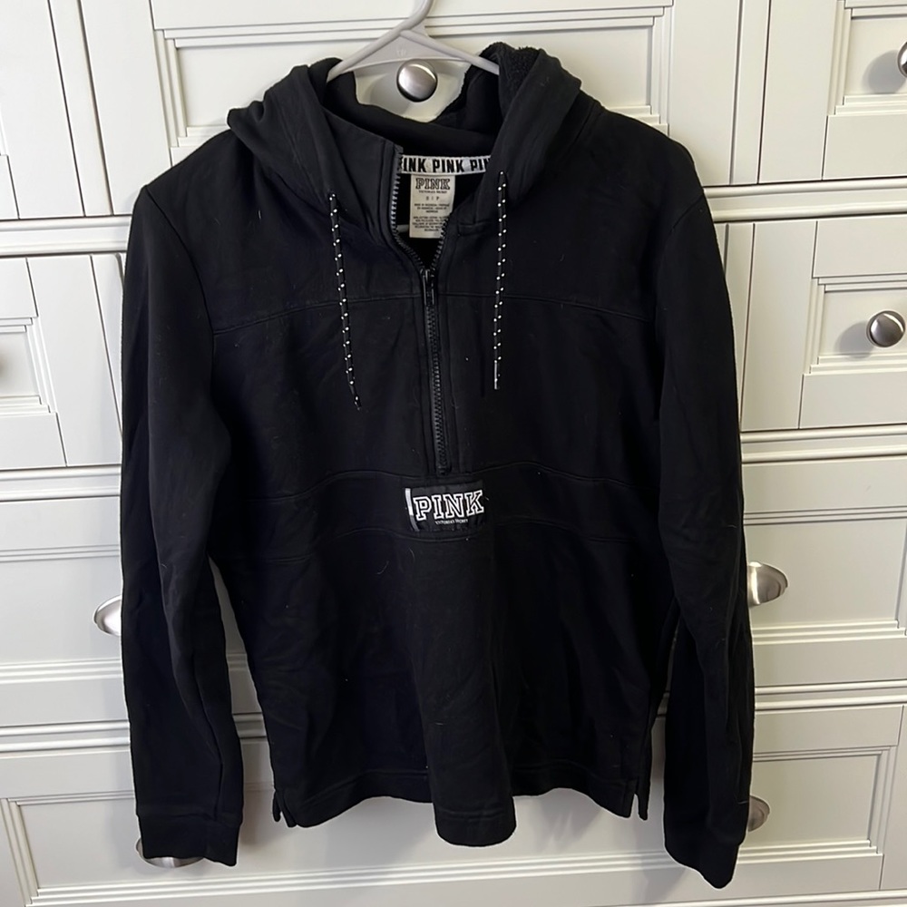 Pink Victoria Secret 3/4 Zip Hooded Sweatshirt Size Small